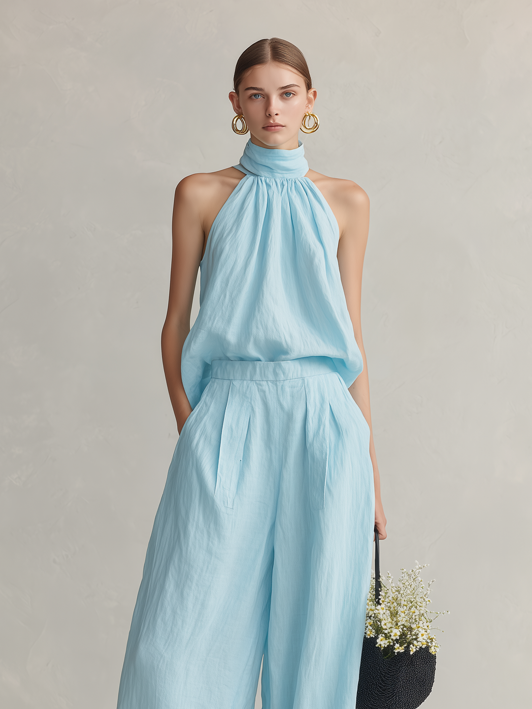 Luce | Completo in Cotone-Lino Elegante Azzurro