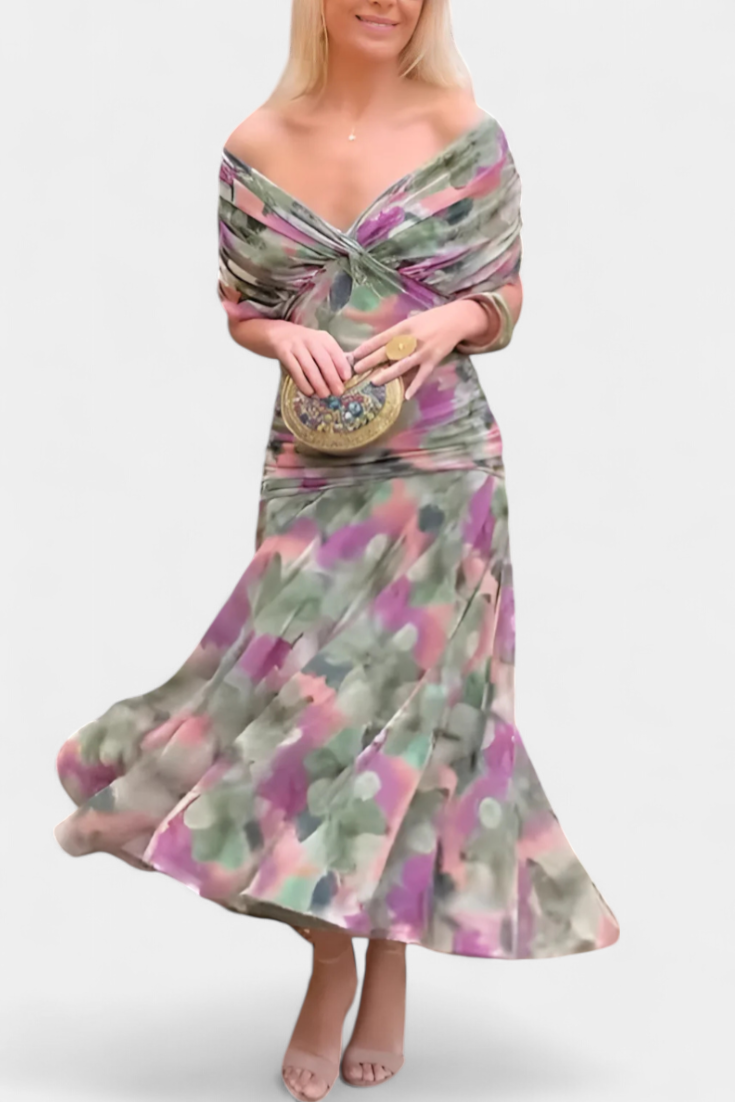 Alondra Vestito Lungo con Stampa Floreale Fantasia e Scollatura a V