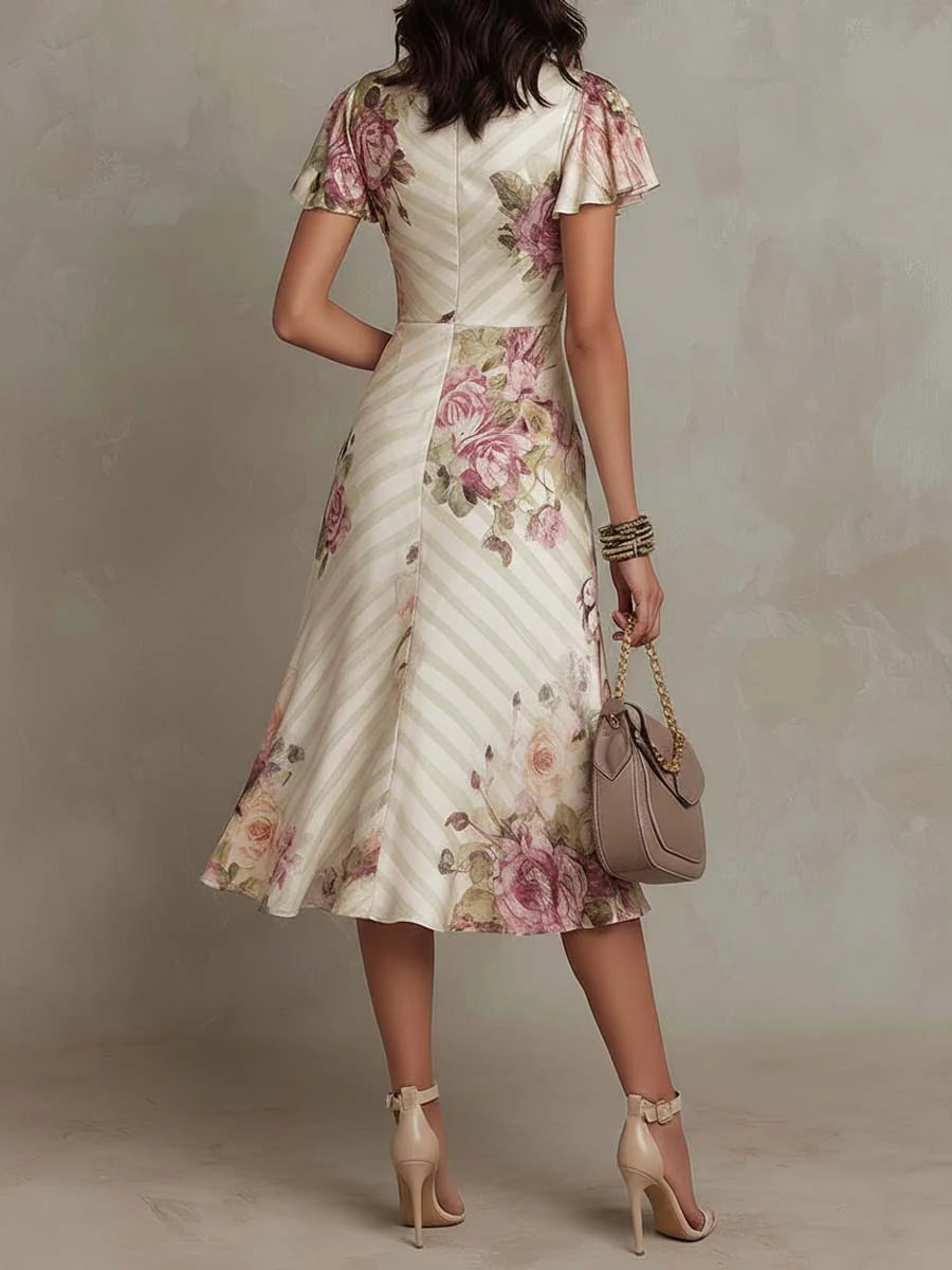 Albas | Abito midi in satin floreale elegante retrò