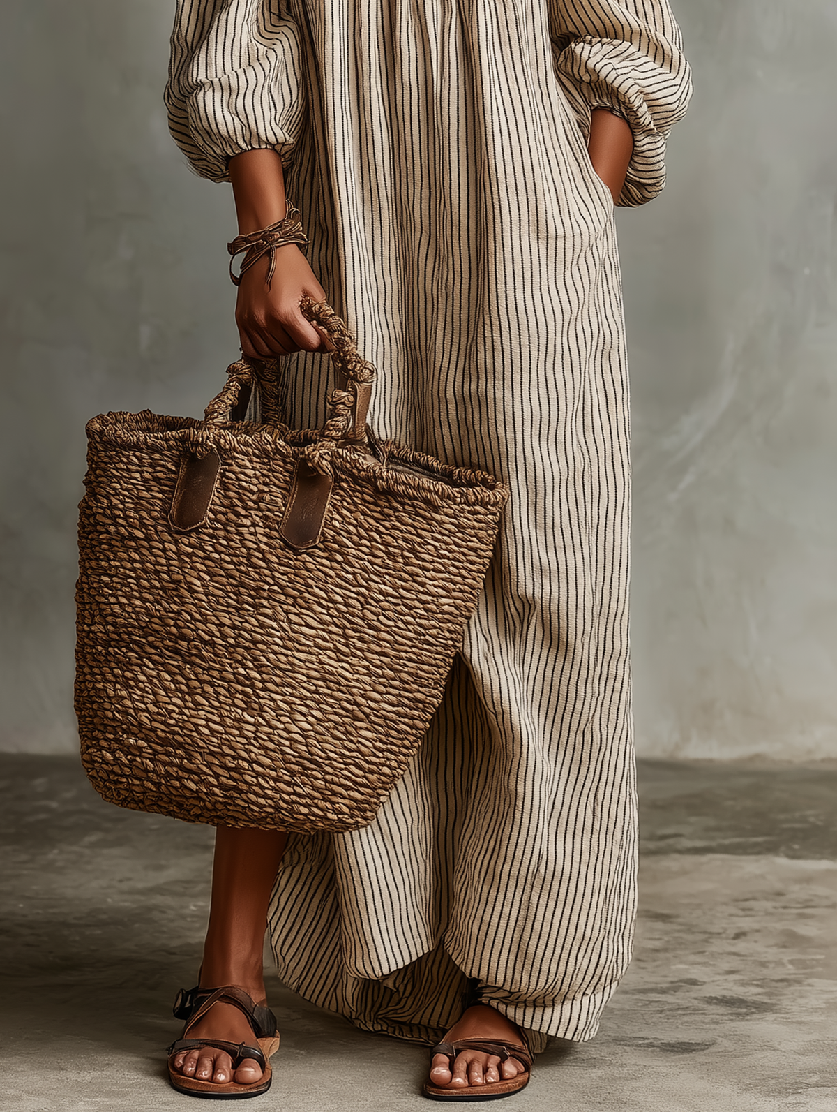 Carmen | Abito lungo in cotone e lino con spalle scoperte