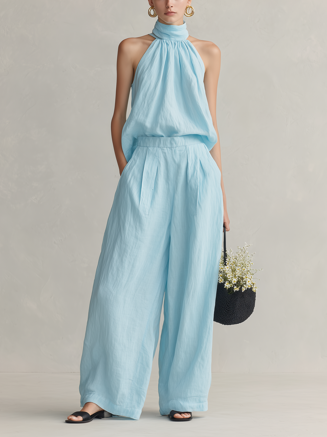 Luce | Completo in Cotone-Lino Elegante Azzurro