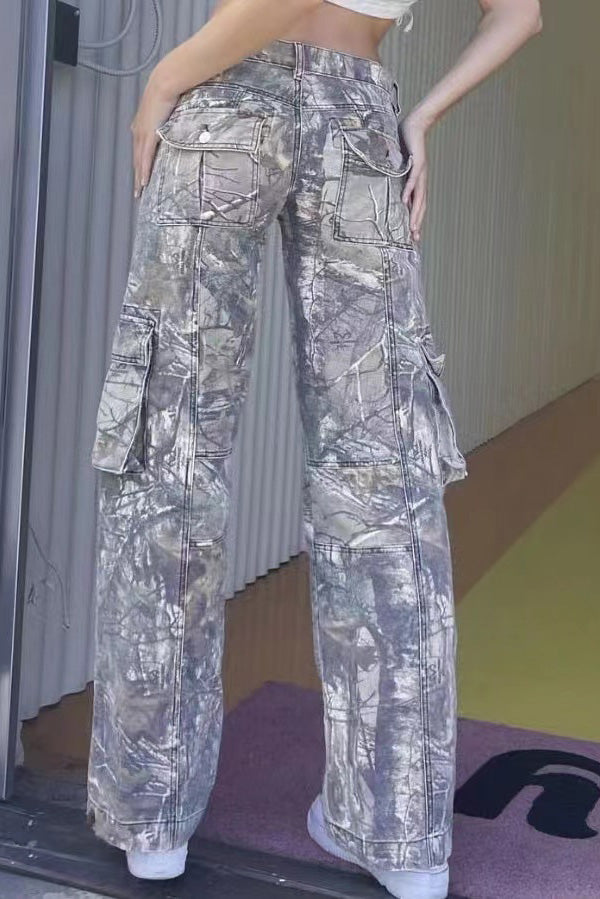 Sofia™ | Pantaloni cargo in denim a vita alta