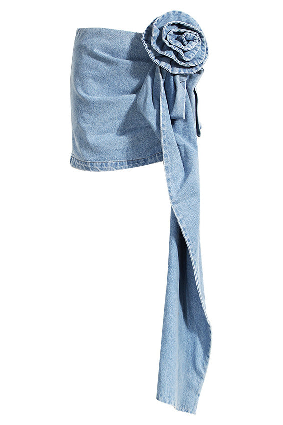 Sofia™ | Mini Denim Skirt with 3D Rose Accents