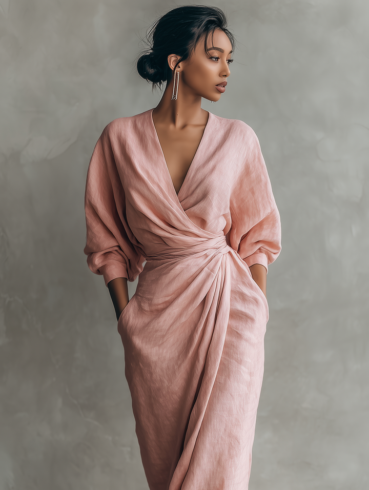 Alessia | Abito Maxi in Lino Rosa