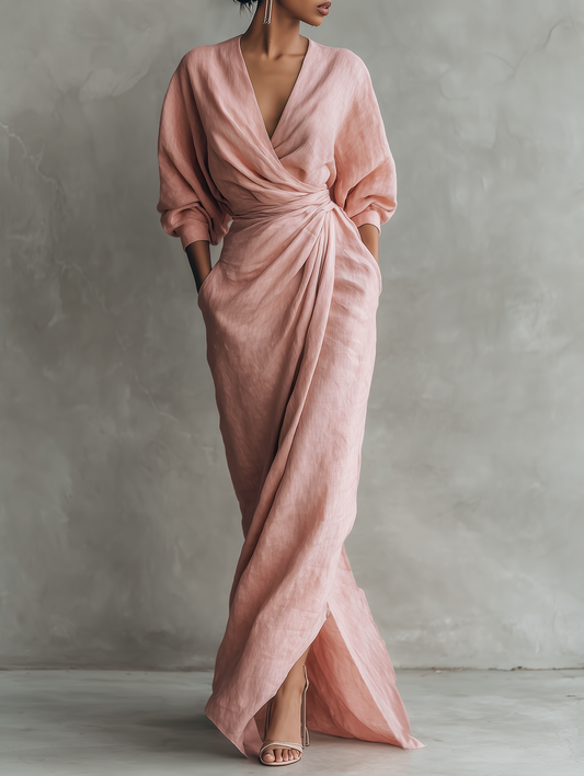 Alessia | Abito Maxi in Lino Rosa
