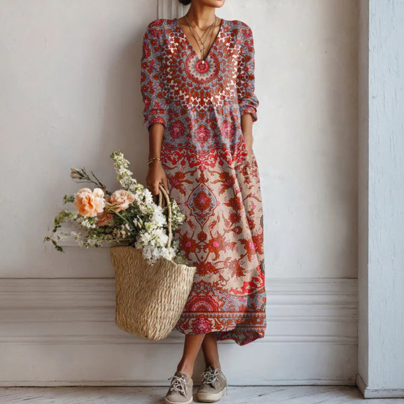 Serena | Vestito Lungo con Stampa Etnica