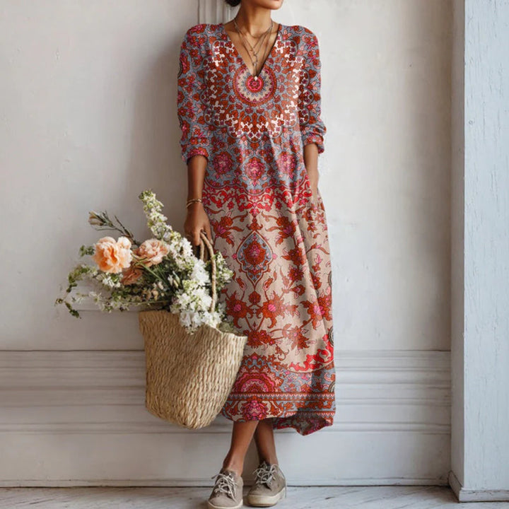 Serena | Vestito Lungo con Stampa Etnica