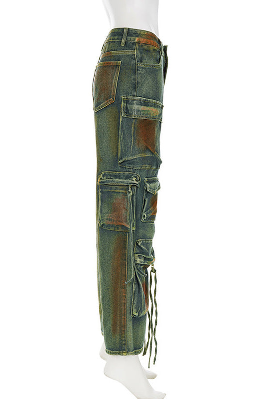 Sofia™ | Pantaloni cargo in denim a vita alta