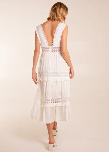 SHEIN VCAY Guipure Lace Insert Ruffle Hem Dress