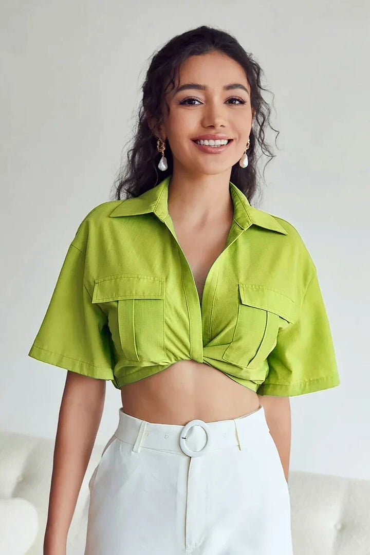 Sofia™ | Blusa in Lino Cropped Twisted Kay