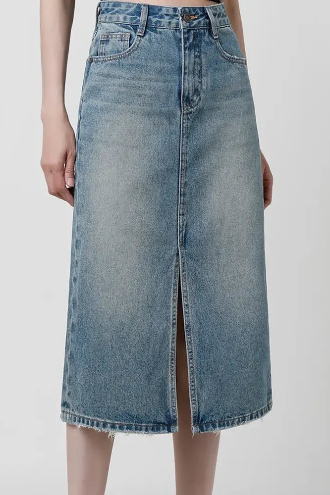 Sofia™ | Gonna in denim a vita alta con spacco