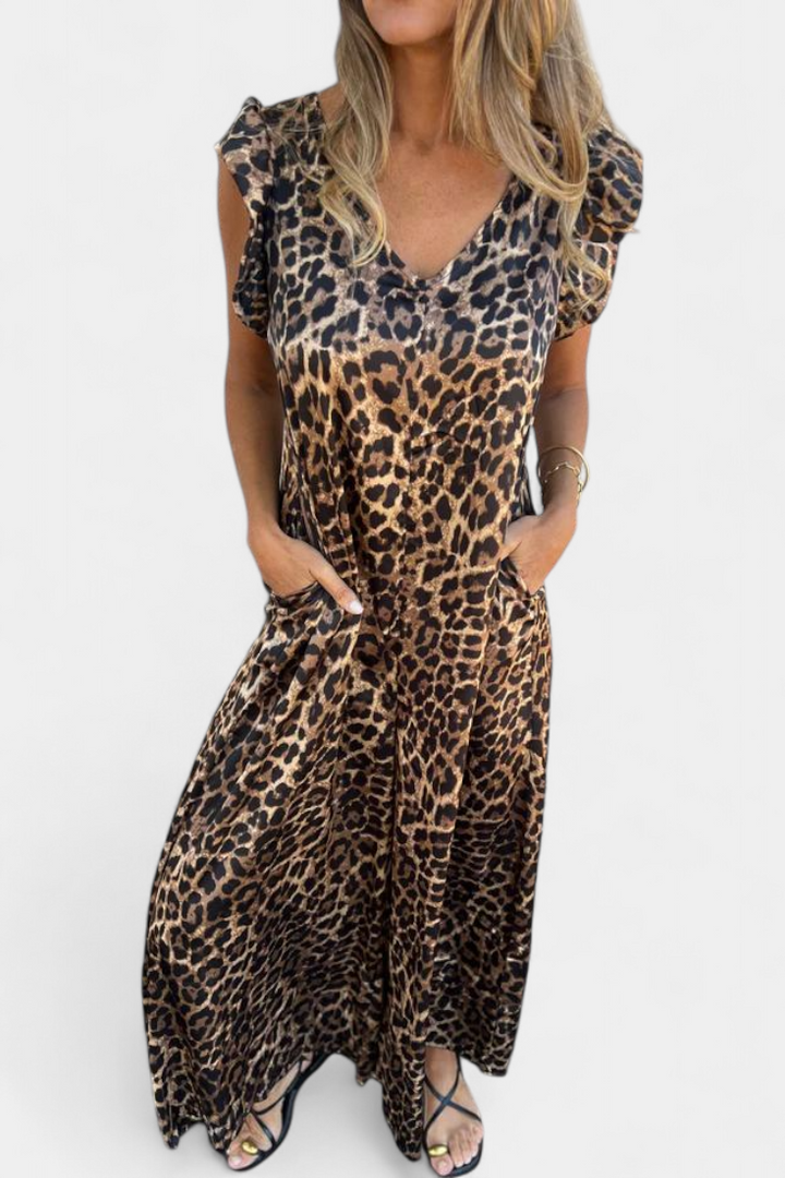 Isela Mono a Collo a V con Stampa Leopardo