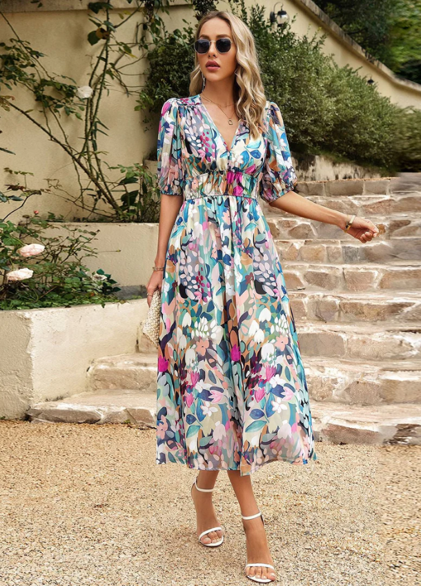 Elina - Vestito Midi Floreale Che Slancia