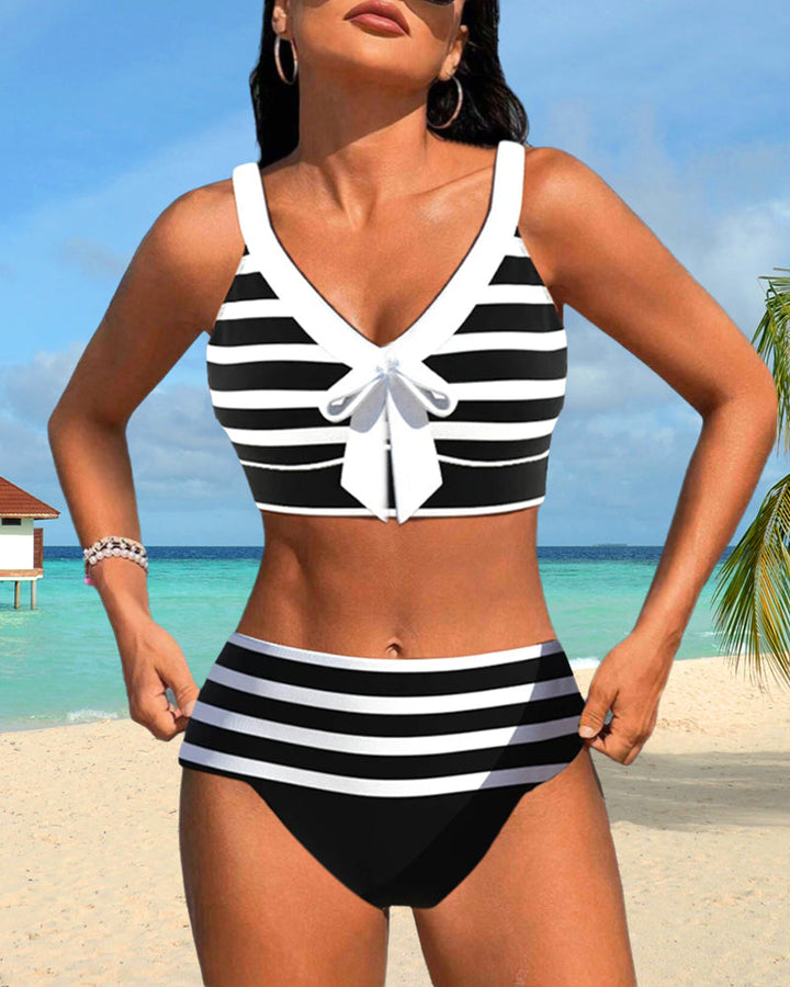 Elena™ | Costume da Bagno a Righe a vita alta