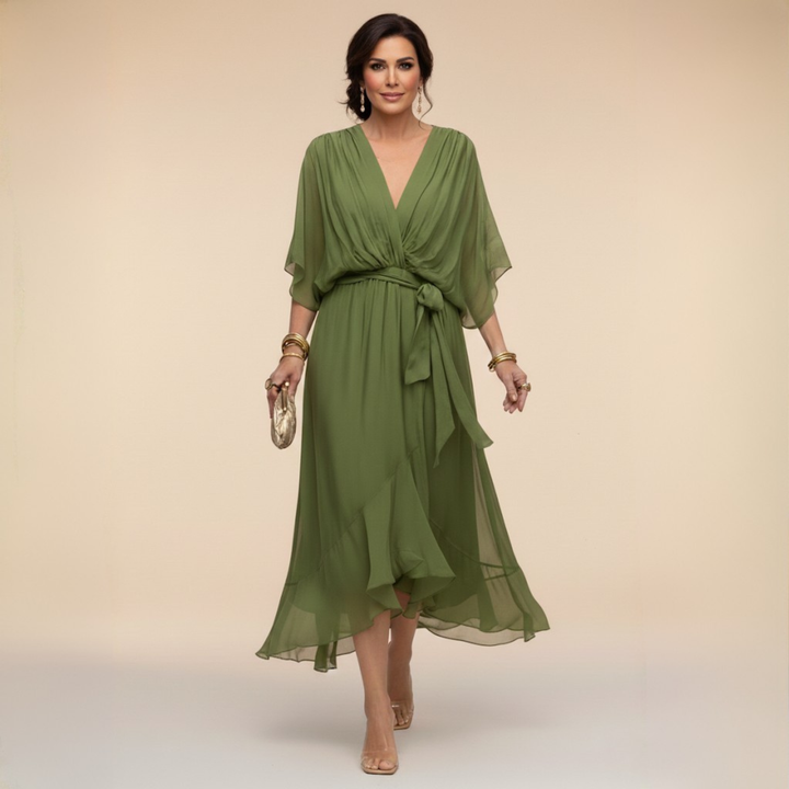 Monica - Vestito in chiffon con scollo a V