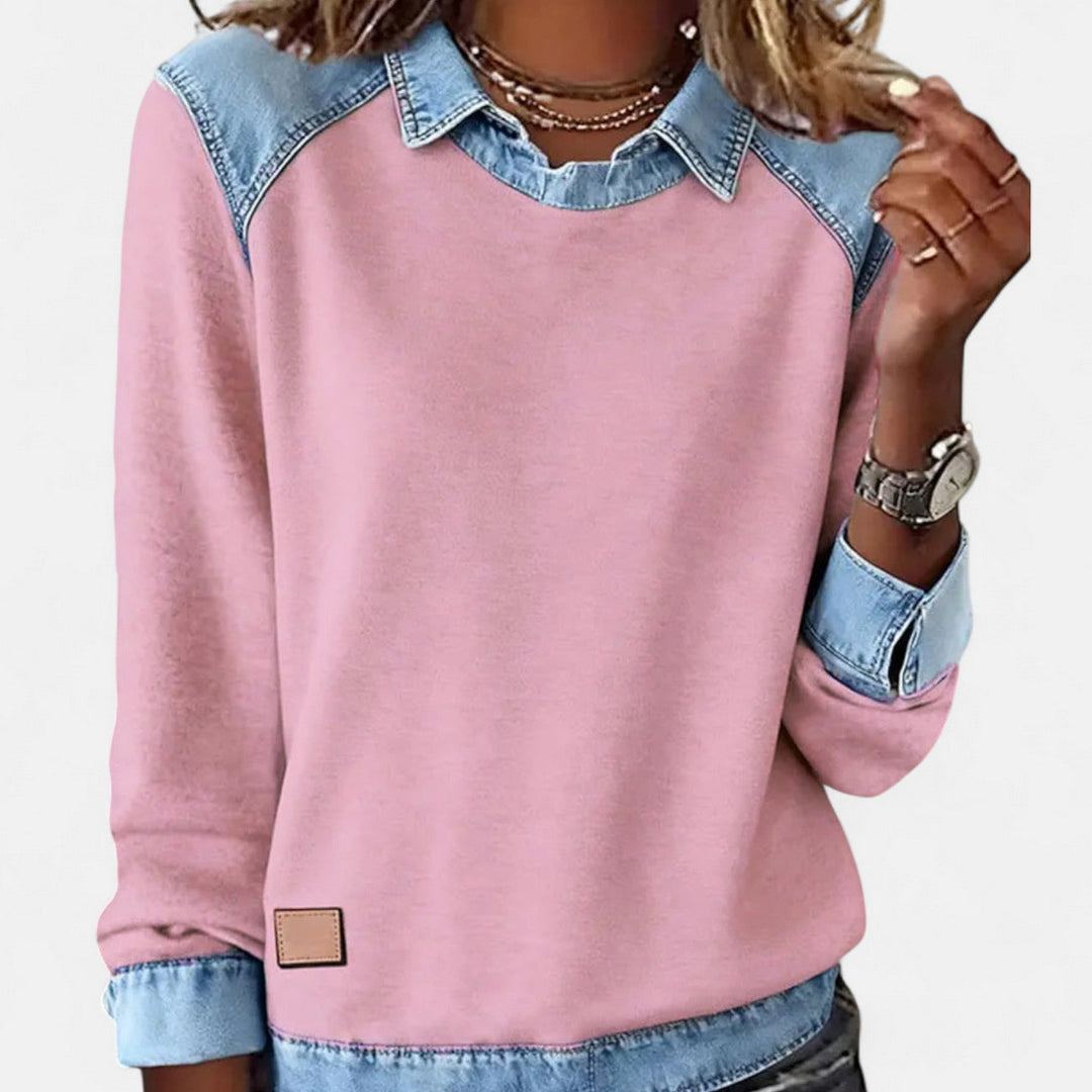 Bianca | Blusa Lunga alla Moda con Dettagli in Denim