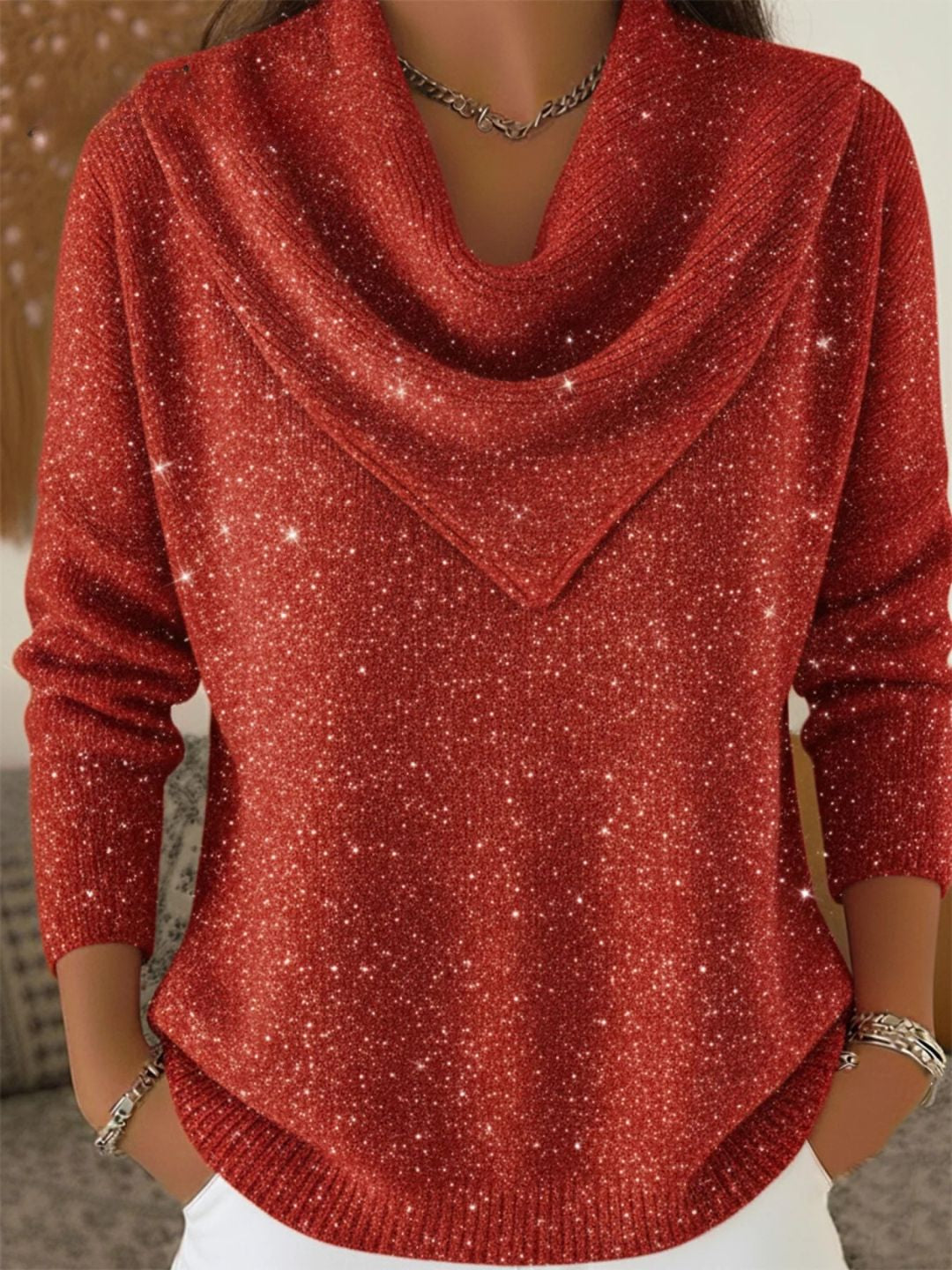 Aurora | Maglione Brillante Con Collo Drappeggiato