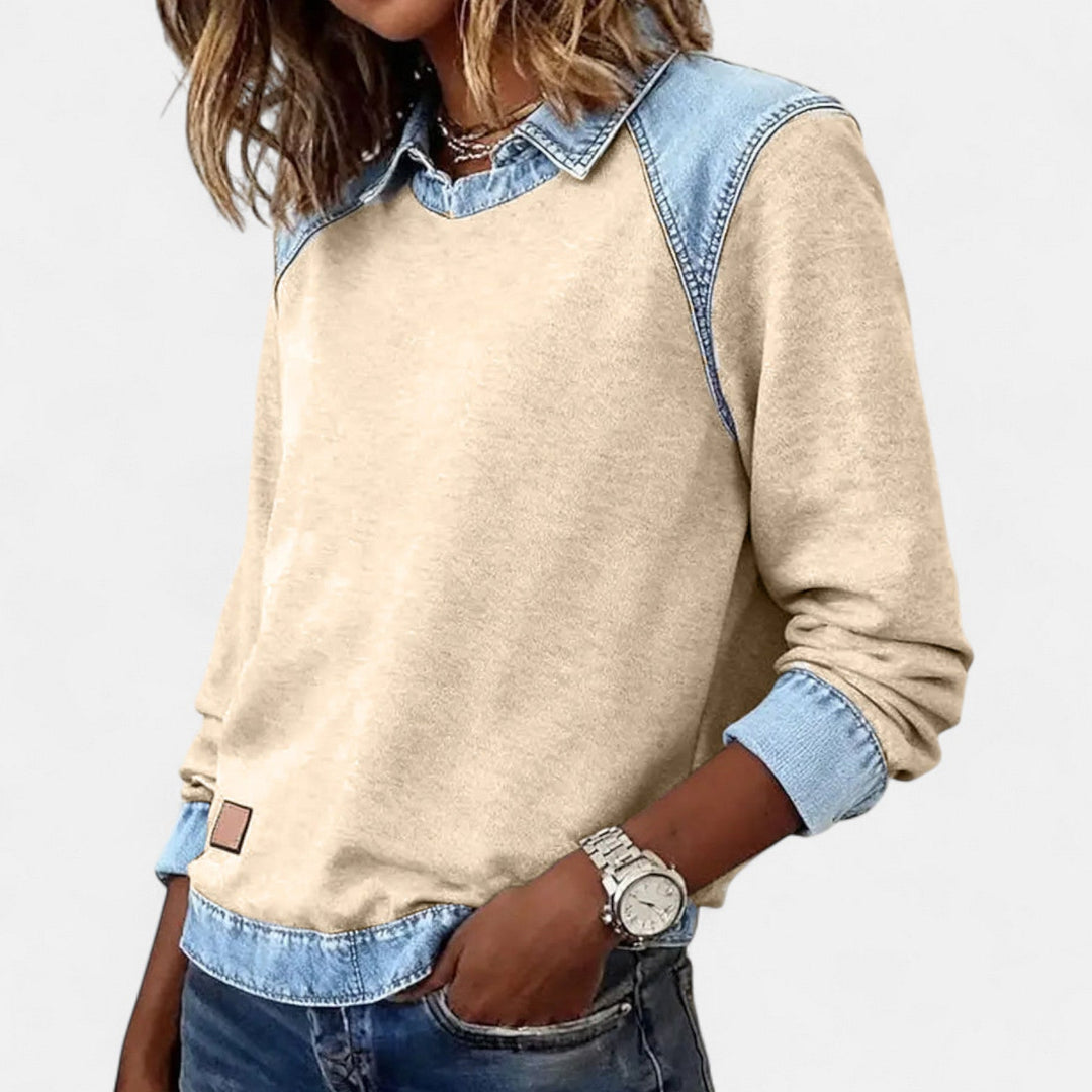 Bianca | Blusa Lunga alla Moda con Dettagli in Denim