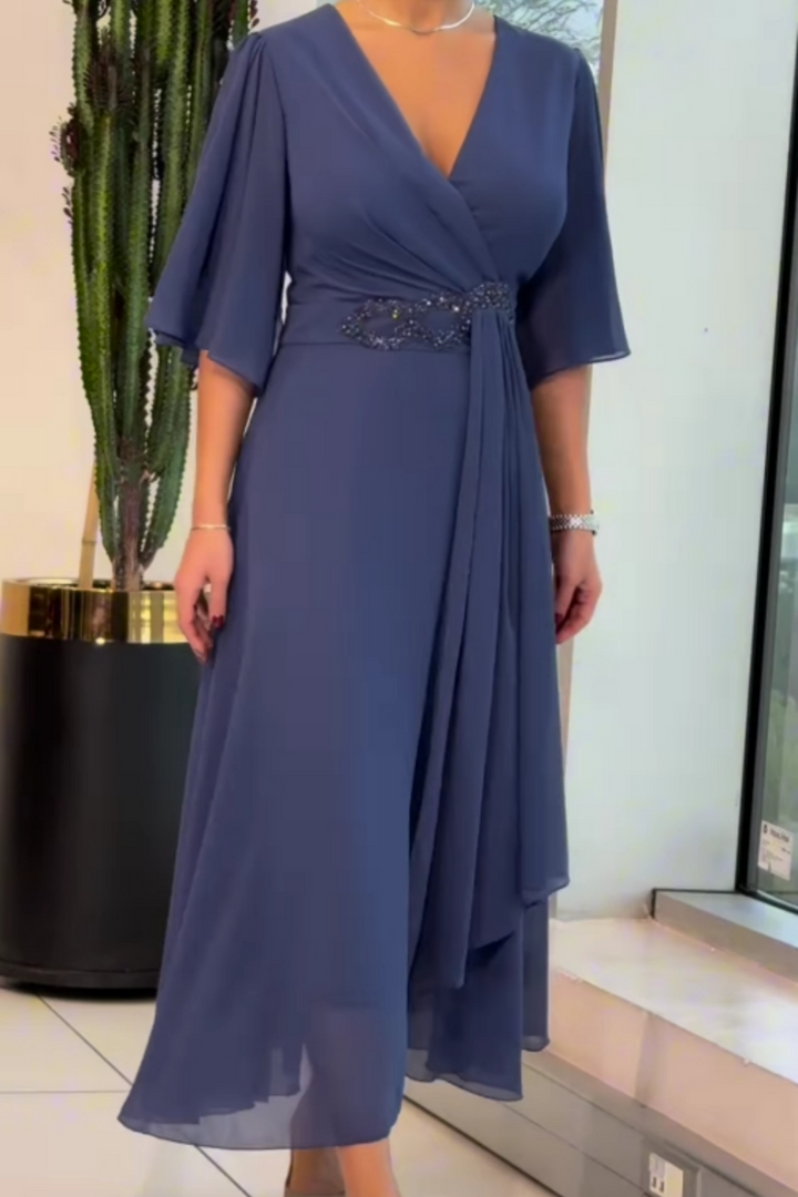 Francesca | Elegante abito maxi in chiffon con scollatura a V