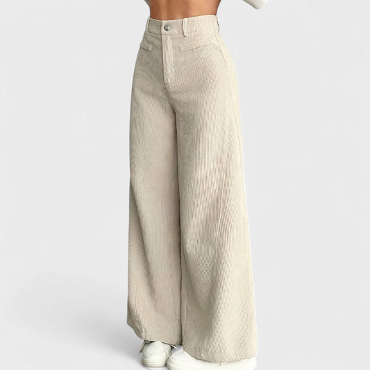 Rida - Pantaloni Donna a Vita Alta con Gamba Larga