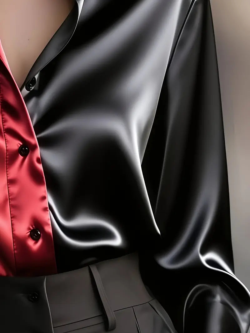 Zillah - Elegante Camicia di Raso con Contrasto per Andare al Lavoro