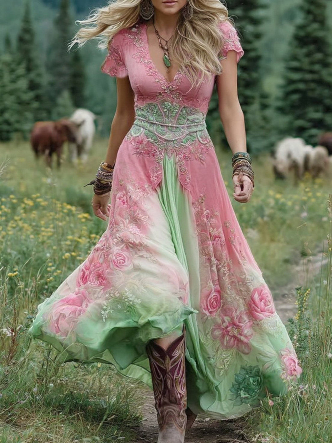 Serena - Vestito Maxi Corto Floreale