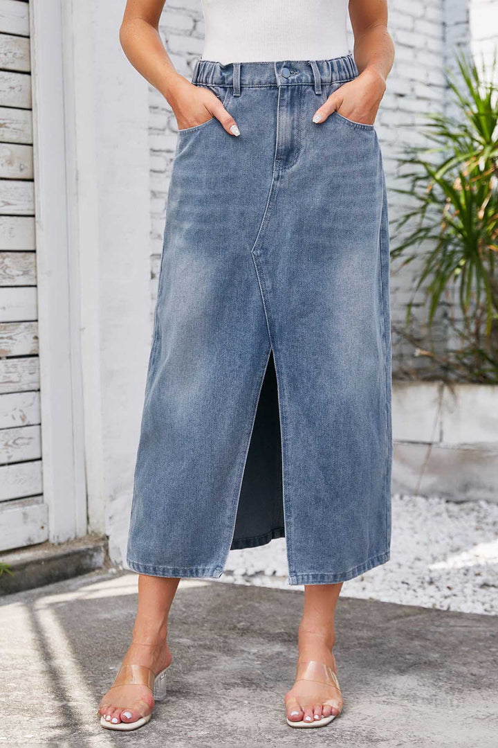 Sofia™ | Gonna Midi in Denim Lavato con Vita Elastico