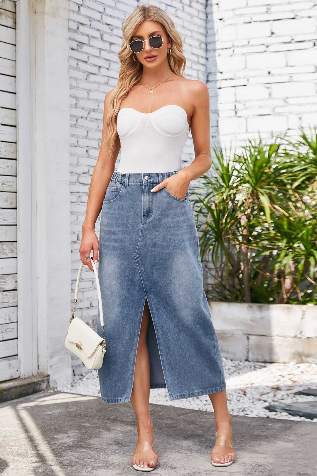 Sofia™ | Gonna Midi in Denim Lavato con Vita Elastico
