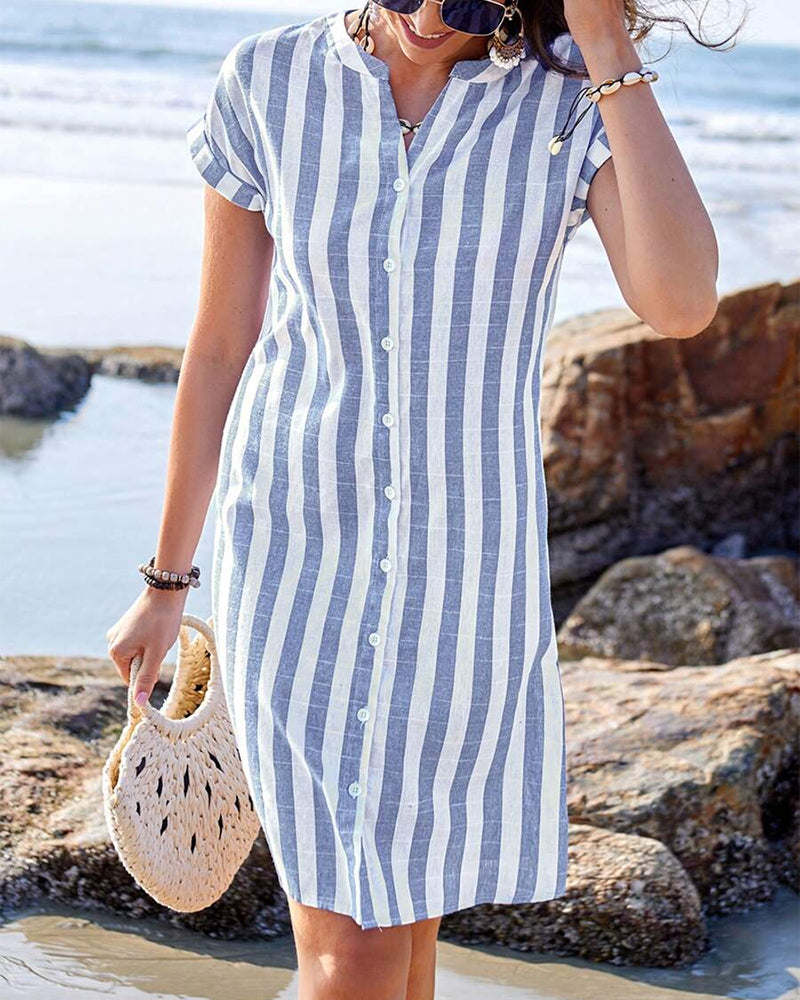 Martine™ | Elegante abito camicia a righe