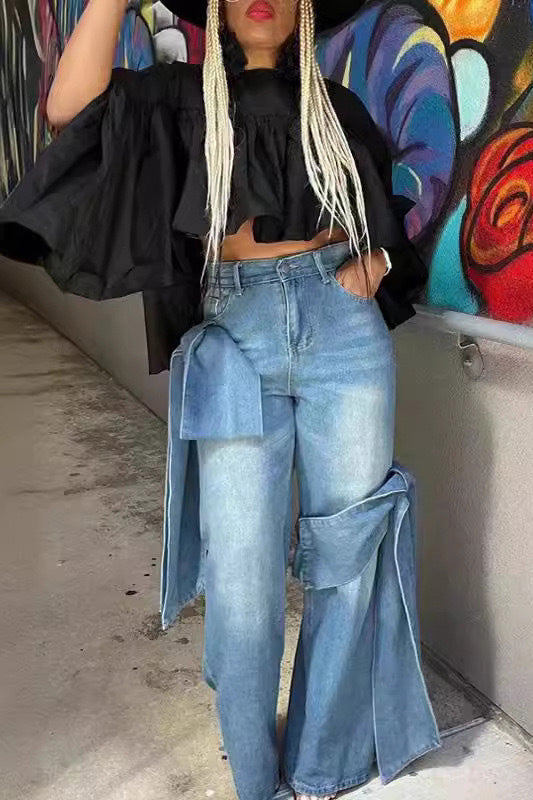 Sofia™ | Pantaloni cargo in denim a vita alta
