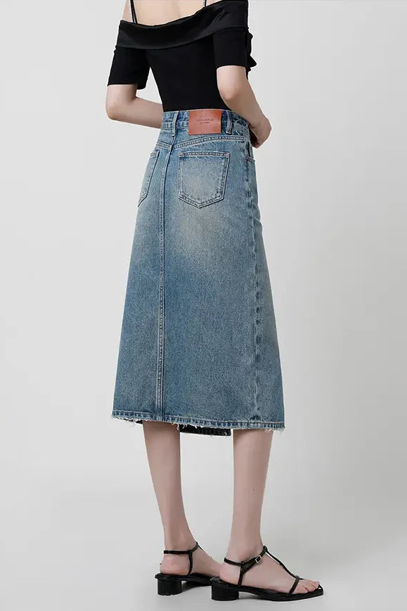 Sofia™ | Gonna in denim a vita alta con spacco