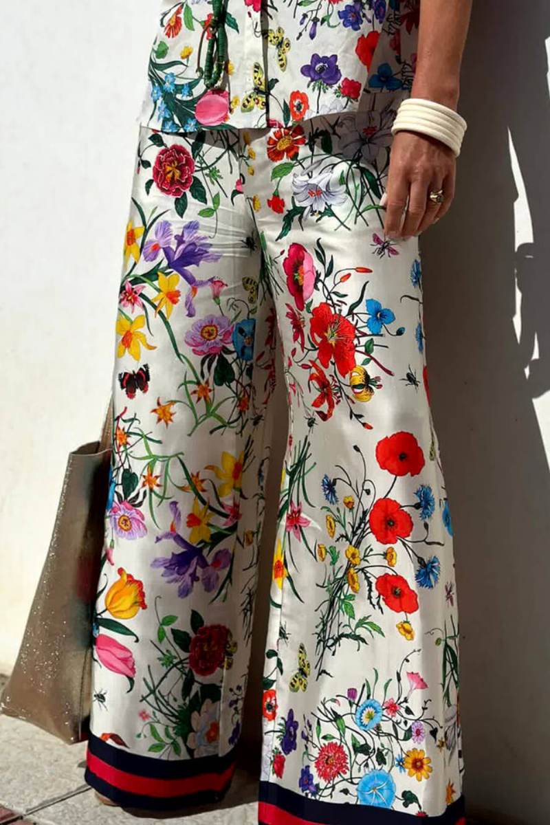 Sofia™ | Pantaloni larghi a vita alta con unica stampa floreale ed elastico
