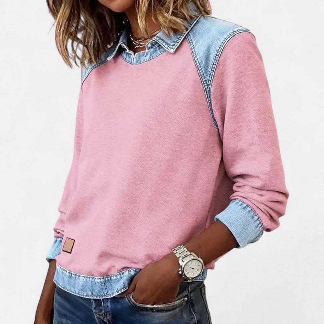 Bianca | Blusa Lunga alla Moda con Dettagli in Denim