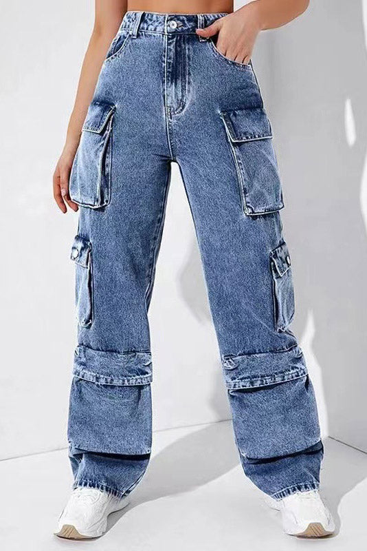Sofia™ | Pantaloni cargo in denim a vita alta
