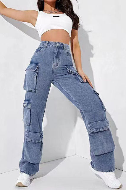 Sofia™ | Pantaloni cargo in denim a vita alta