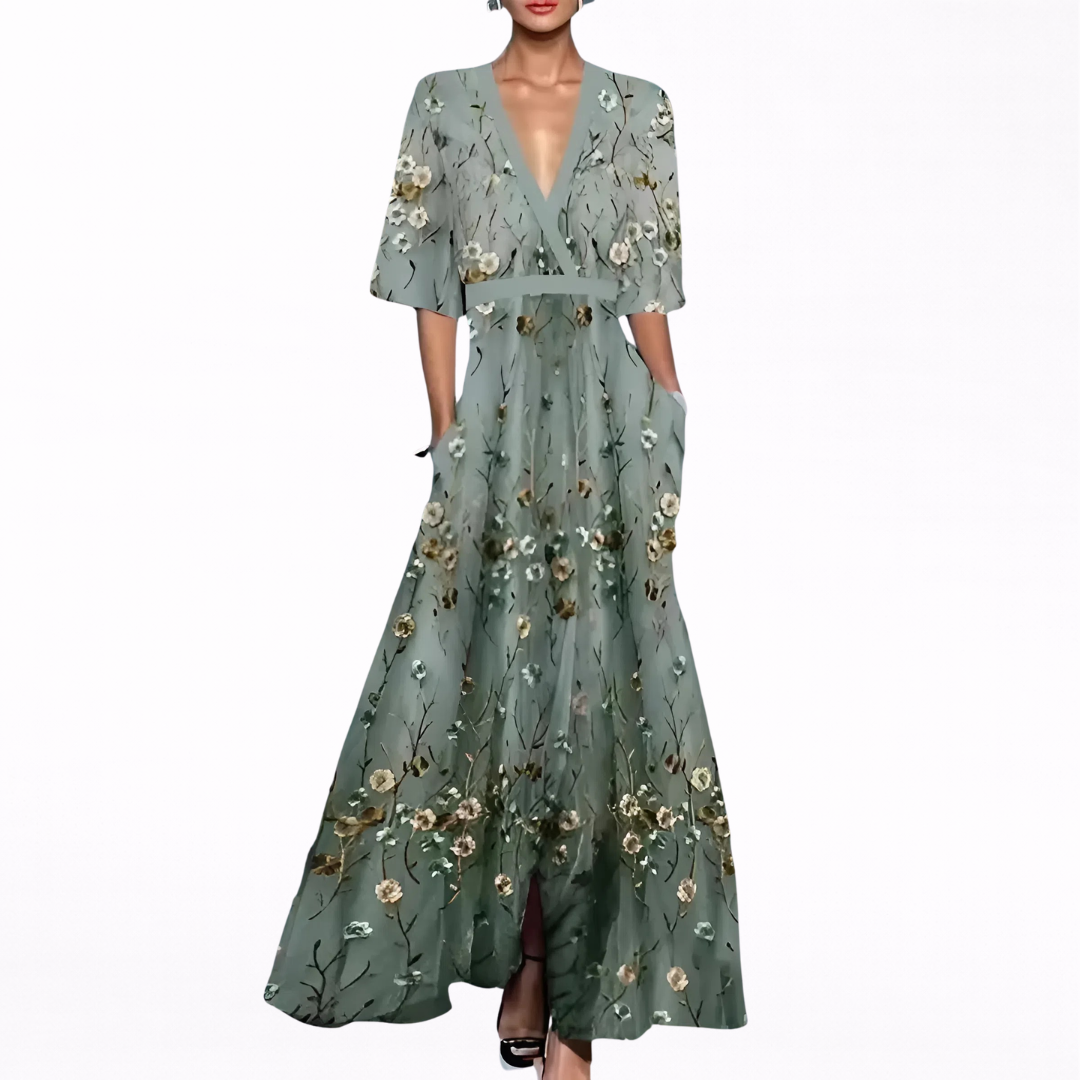 Valentina - Abito Maxi Elegante con Scollo Profondo