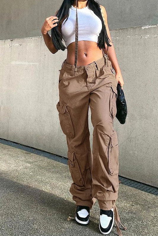Sofia™ | Pantaloni cargo in denim a vita alta