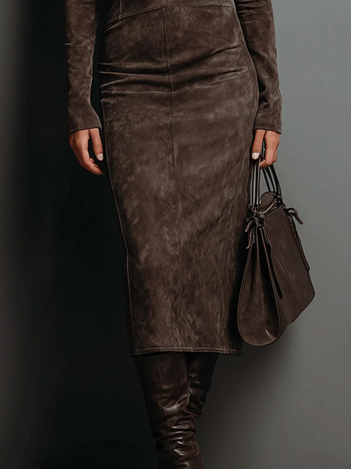 MILA™ | ABITO MIDI IN SUEDE CON COLLO ALTO