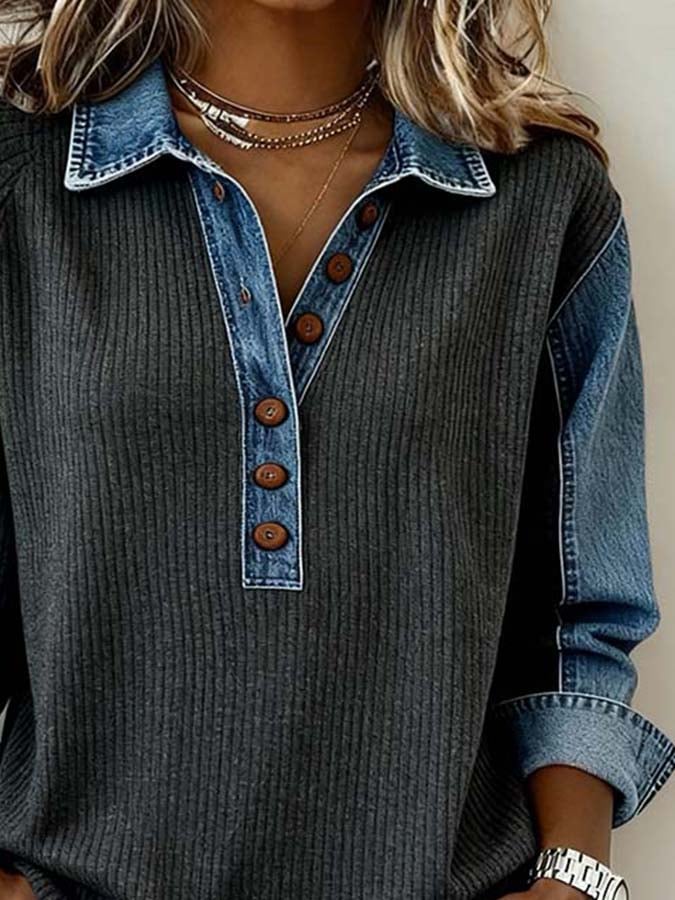Bianca | Felpa Pullover Donna con Cuciture a Contrasto