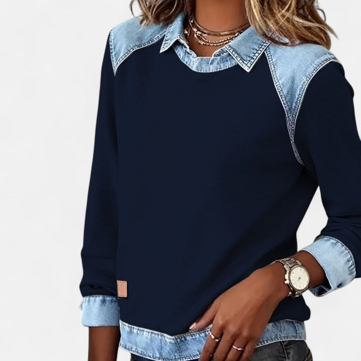 Bianca | Blusa Lunga alla Moda con Dettagli in Denim