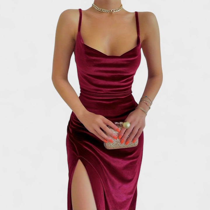 Gabriela - Vestito in velluto con spacco