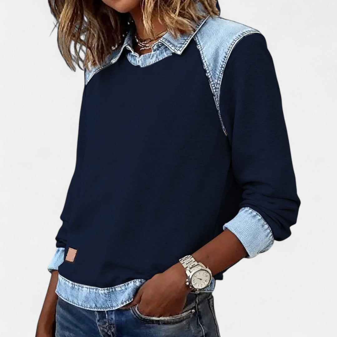 Bianca | Blusa Lunga alla Moda con Dettagli in Denim
