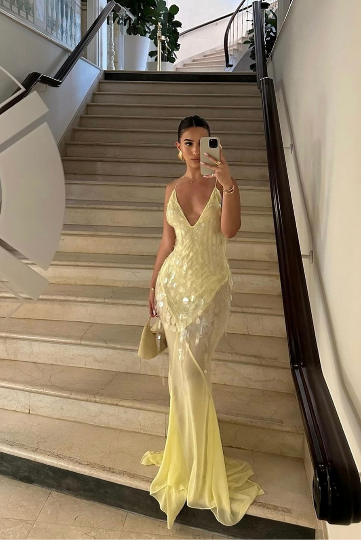 Aaliyah | Abito Maxy Senza Maniche con Scollatura a V