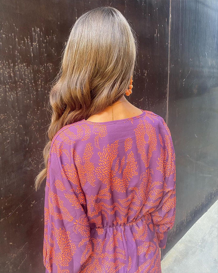 Janella - Abito Midi Vintage Drappeggiato a Maniche Lunghe