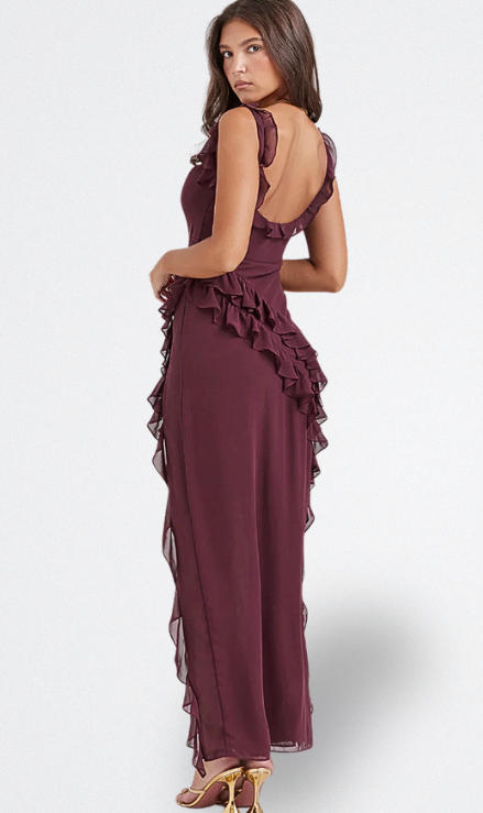 Brisa | Vestito Bordeaux con Volant