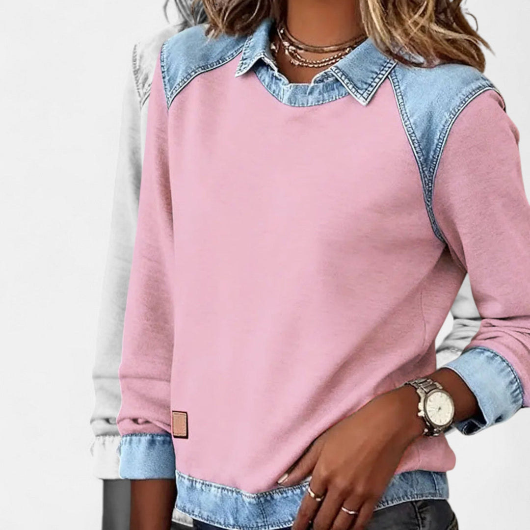 Bianca | Blusa Lunga alla Moda con Dettagli in Denim
