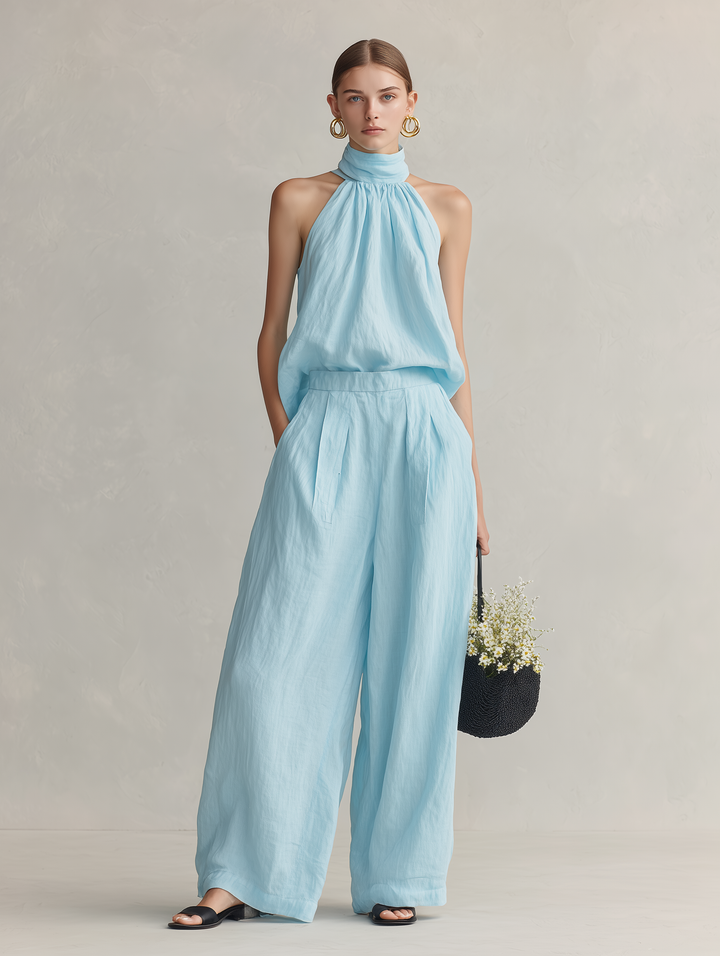 Luce | Completo in Cotone-Lino Elegante Azzurro
