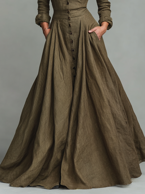 LARA™ | ABITO MAXI IN COTONE E LINO VINTAGE