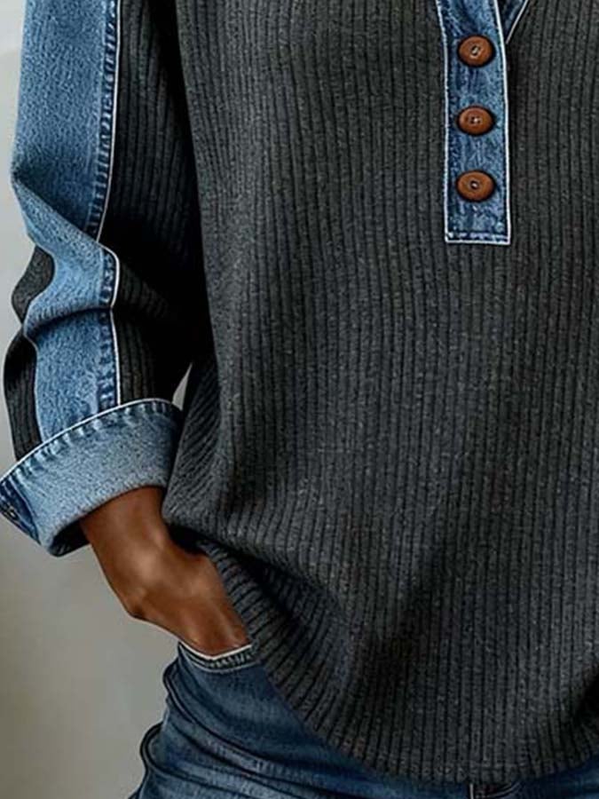 Bianca | Felpa Pullover Donna con Cuciture a Contrasto