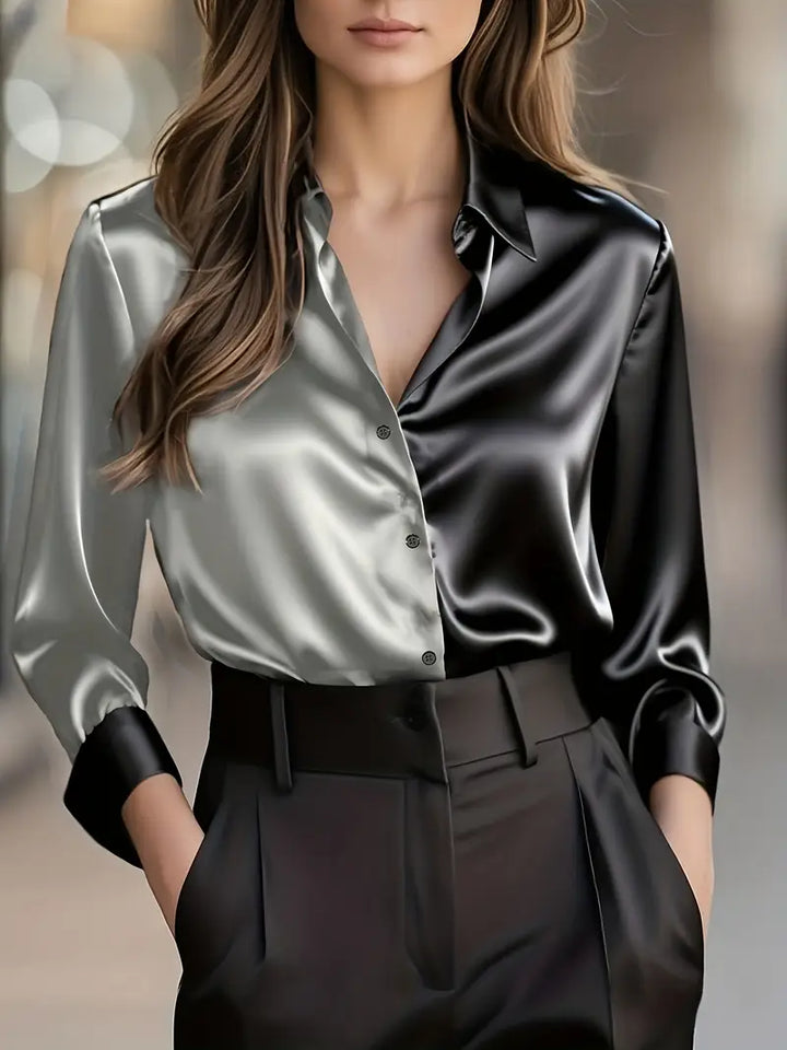 Zillah - Elegante Camicia di Raso con Contrasto per Andare al Lavoro